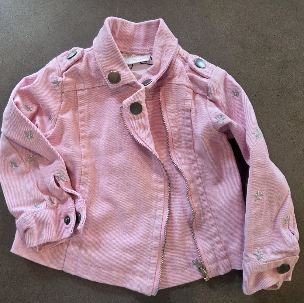Rosie Pope BABY MOTO JACKET 18M PINK EMBROIDERY